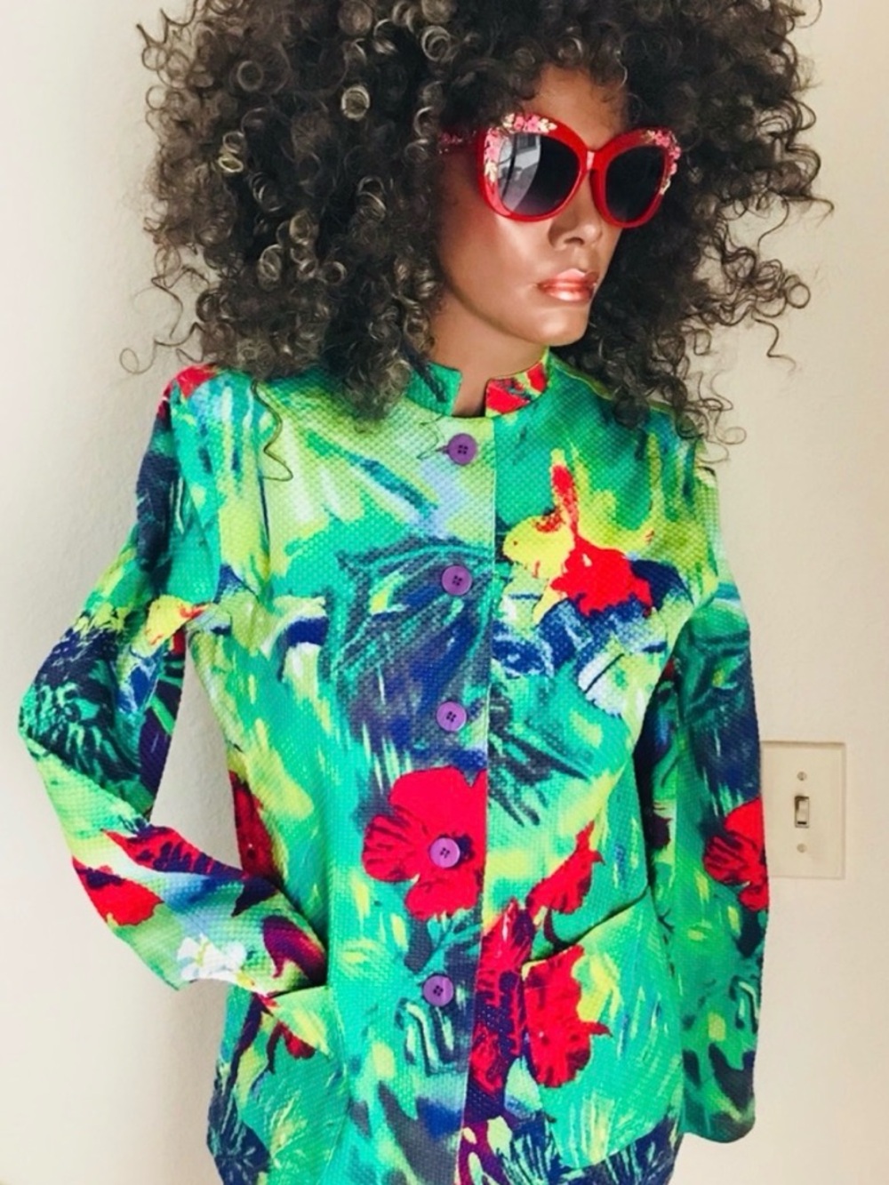 DEBRA C BEVERLY HILLS Chic TROPICAL Floral Jacket Size Small